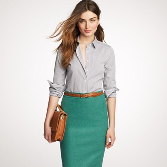 J. Crew Factory Pencil Skirt Wool Viridian Green 00 - Picture 1 of 8